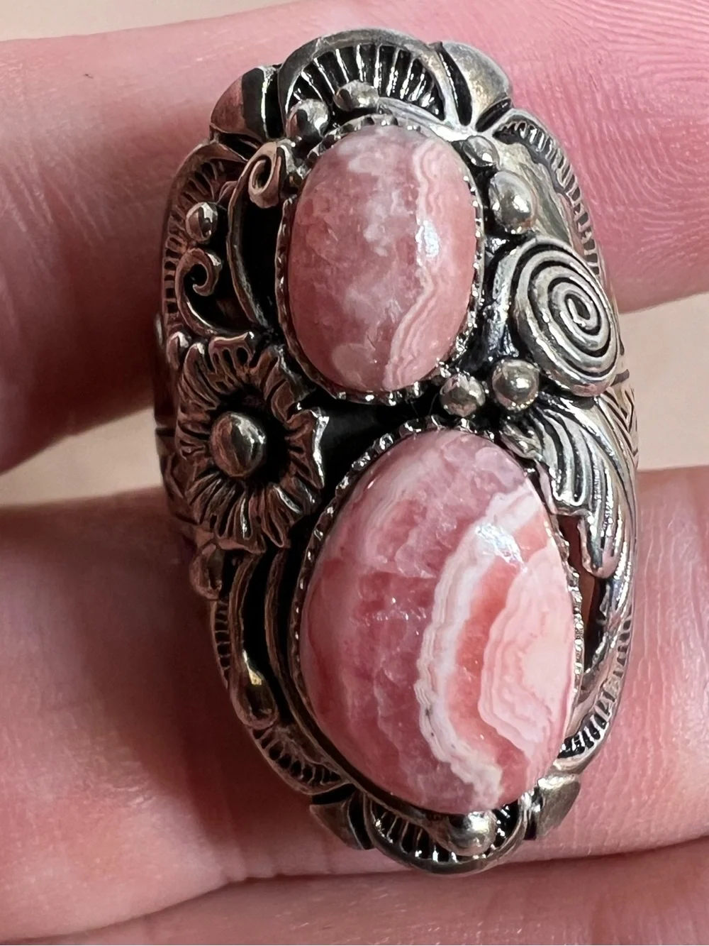 Sterling Silver Pink Rhodochrosite Statement BBJ Ring
